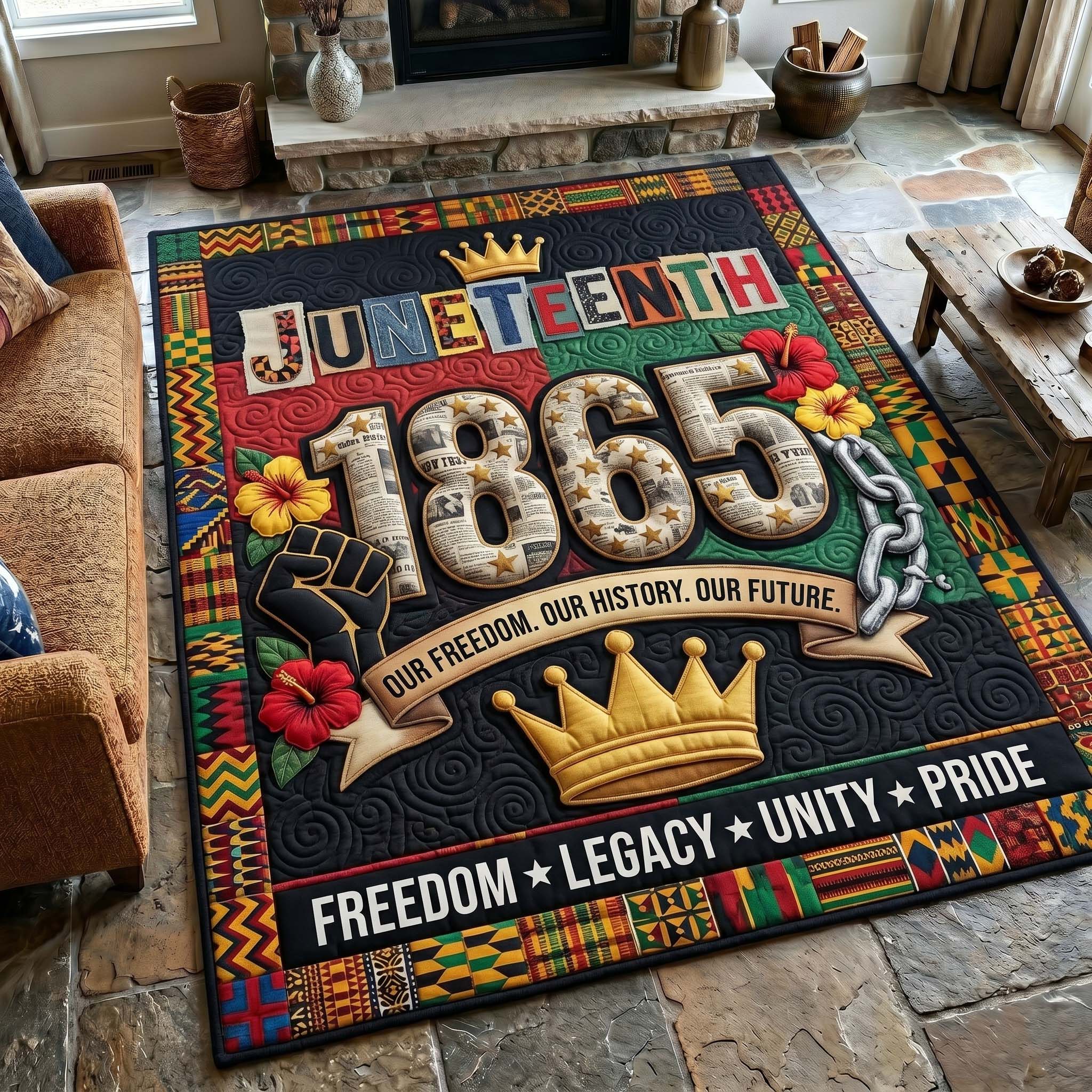 Juneteenth Legacy area rug in a living room