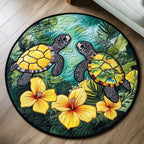 Jungle Turtle Haven Round Mat Rug - washable non-slip printed rug