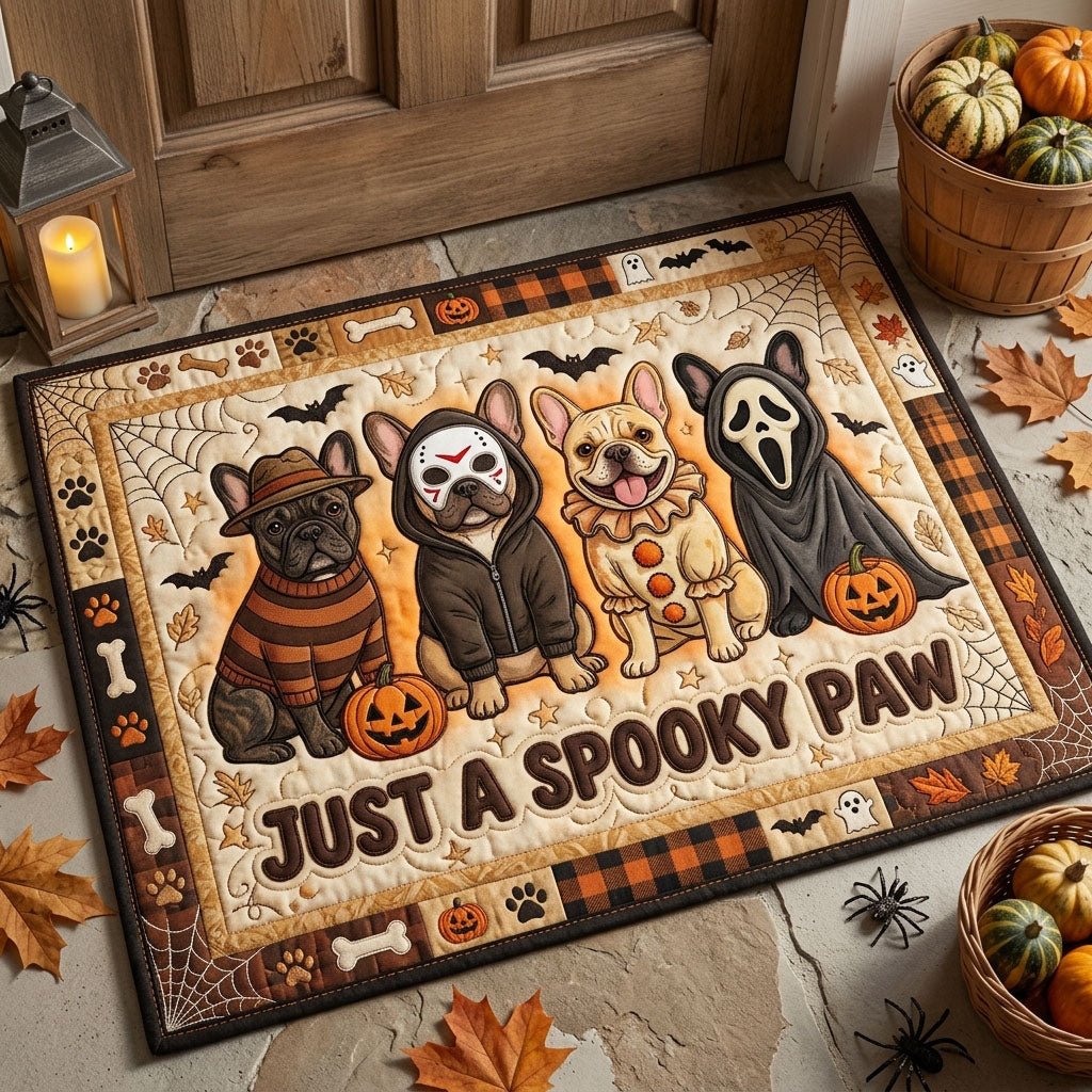 Just A Spooky Paw Bulldog Doormat - Seasonal Holiday Design | Printed Welcome Doormat