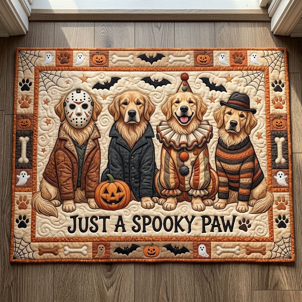 Just A Spooky Paw Golden Doormat - Seasonal Holiday Design | Printed Welcome Doormat