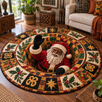 Kente Christmas Wonderland Round Mat Rug - Seasonal Design | Festive Home Decor - washable non-slip printed rug