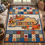 Kentucky Autumn Patchwork area rug in a living room