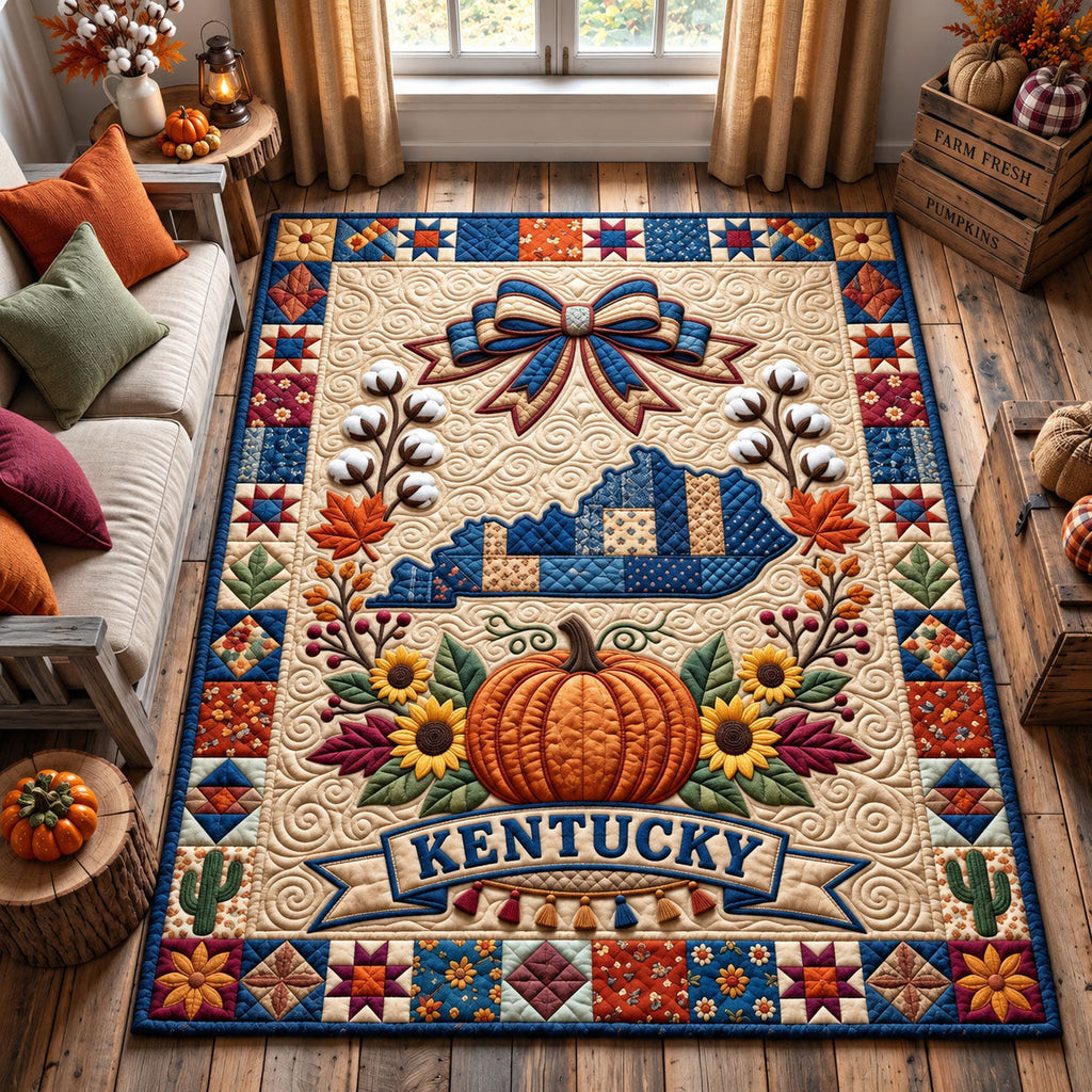 Kentucky Pumpkin Farmhouse area rug in a living room