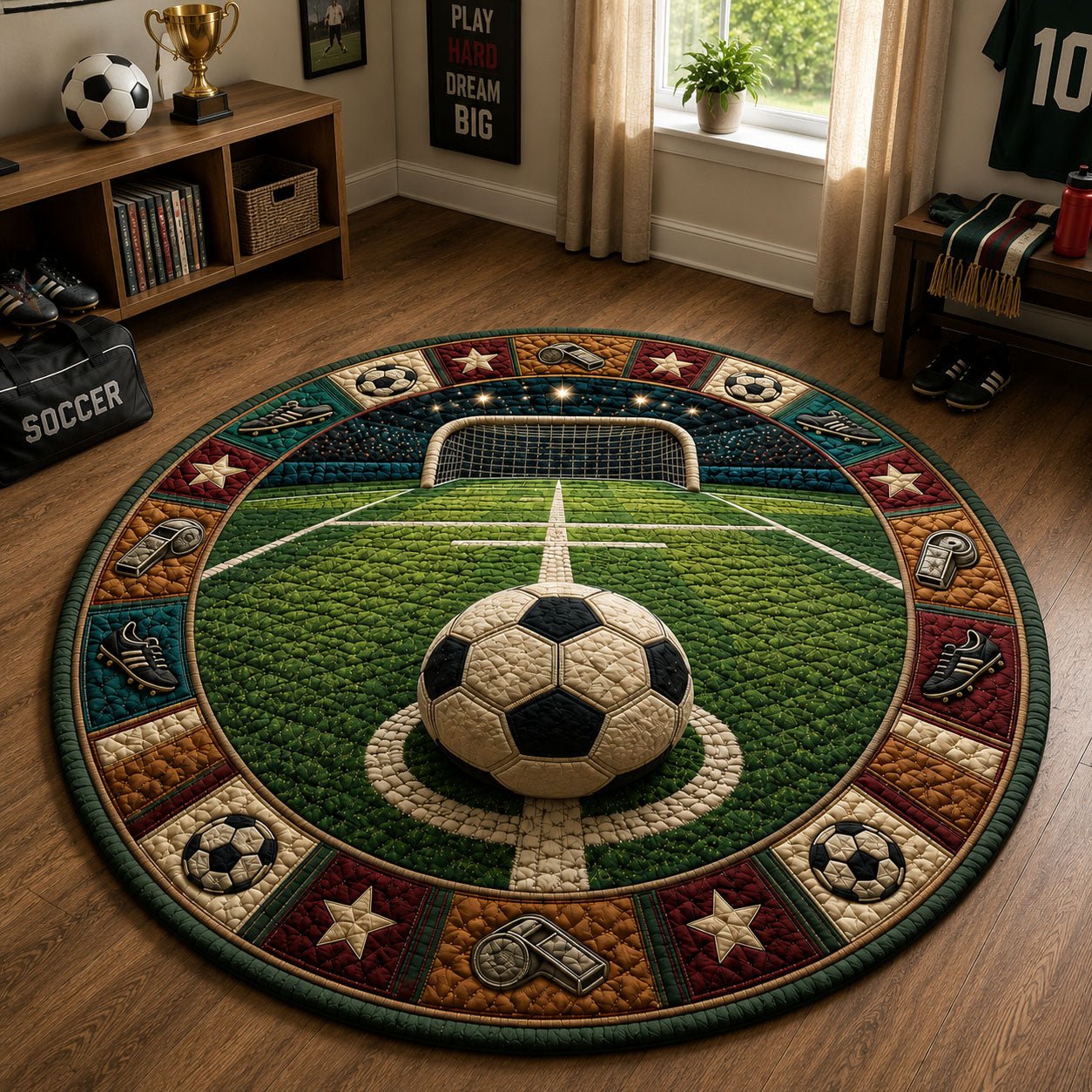 Kickoff Goal Line Soccer Round Mat Rug - Nature Design | Serene Home Decor