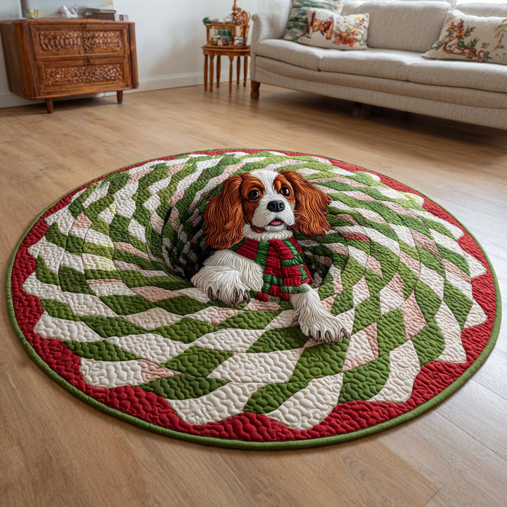 King Charles Spiral Round Mat Rug - washable non-slip printed rug