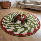 King Charles Spiral Round Mat Rug - washable non-slip printed rug