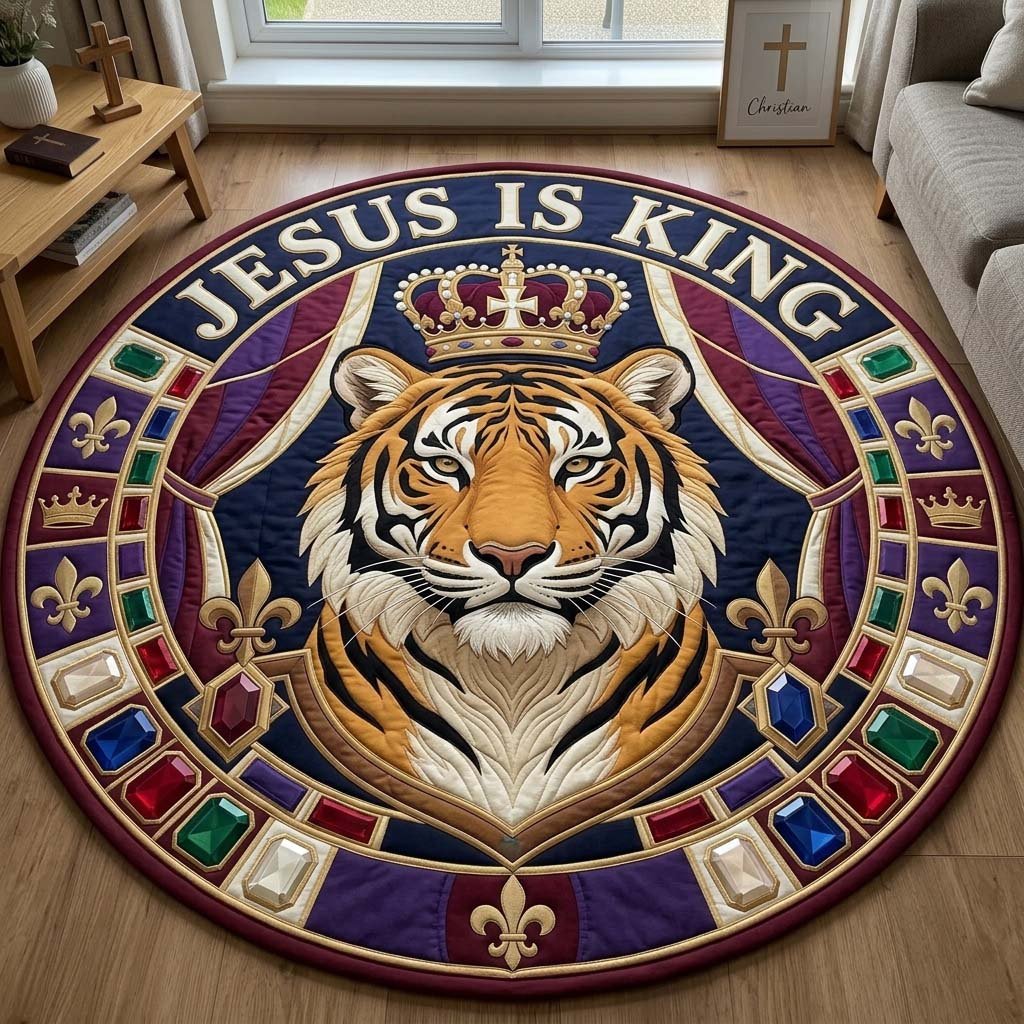 King Tiger Round Mat Rug - washable non-slip printed rug