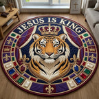 King Tiger Round Mat Rug - washable non-slip printed rug