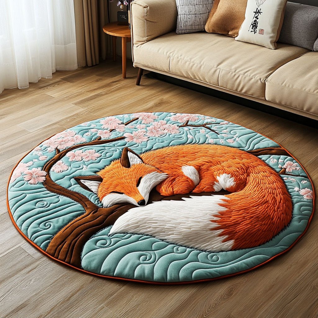 Kitsune Whisper Round Mat Rug - washable non-slip printed rug