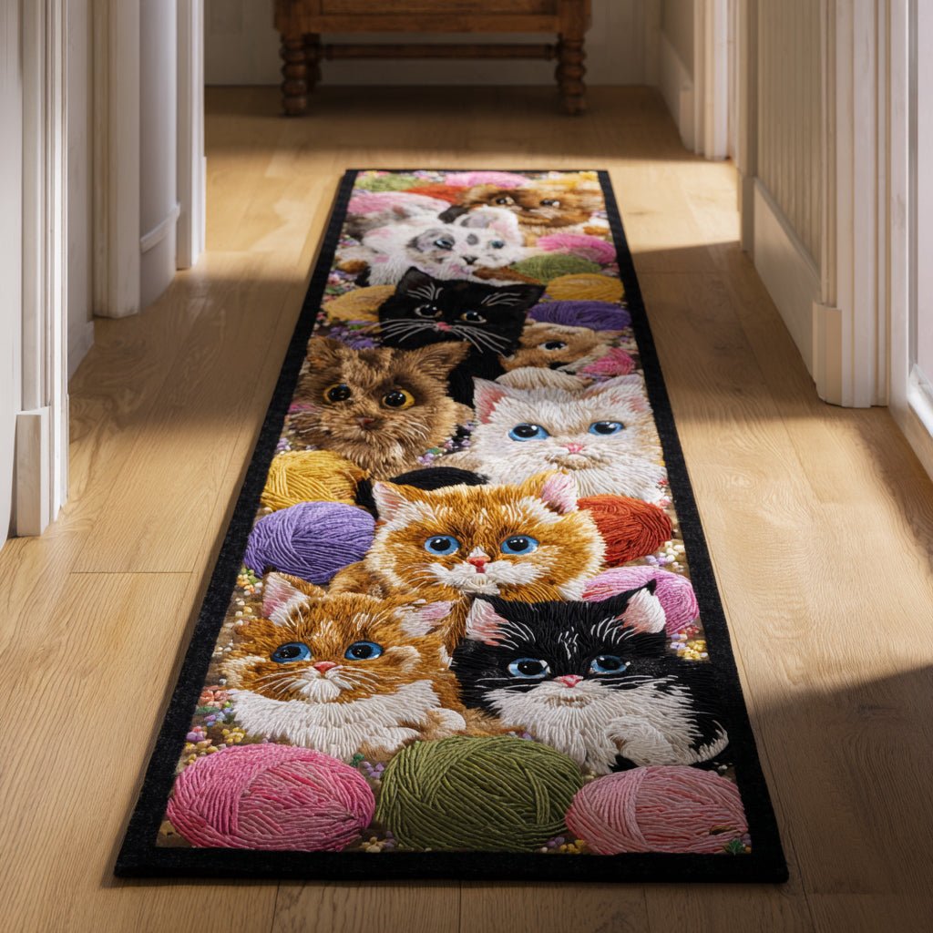 Kitten Cat Yarn Runner Carpet Runner Rug - Cute Pet Design | Animal Printed Runner Rug