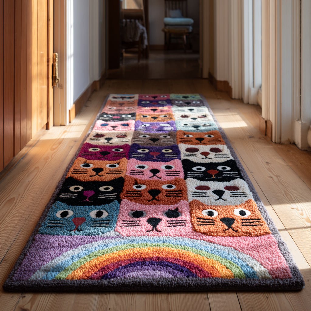 Kitty Cat Spectrum Runner Carpet Runner Rug - Cute Pet Design | Animal Printed Runner Rug