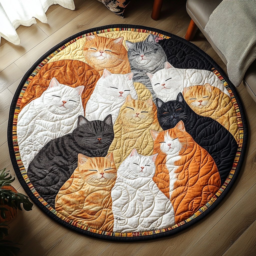 Kitty Cuddle Spot Round Mat Rug - washable non-slip printed rug