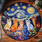 Kitty Nap Round Mat Rug - washable non-slip printed rug