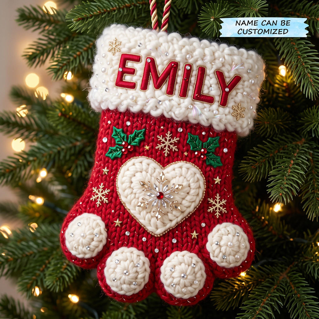 Knitted Stocking with Heart Christmas Ornament