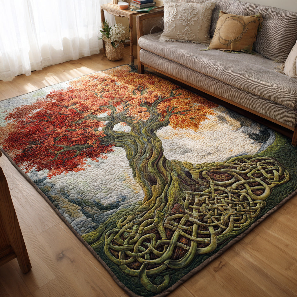 Knotwork Roots area rug in a living room