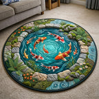Koi Fish Pond Round Mat Rug - washable non-slip printed rug