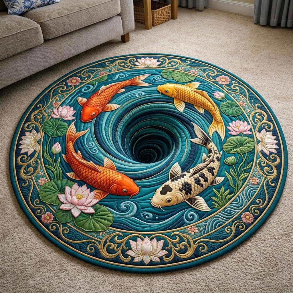 Koi Fish Pond Round Mat Rug - Nature Design | Serene Home Decor
