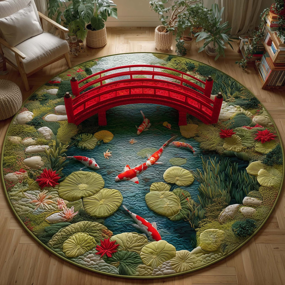 Koi Fish Round Mat Rug - washable non-slip printed rug