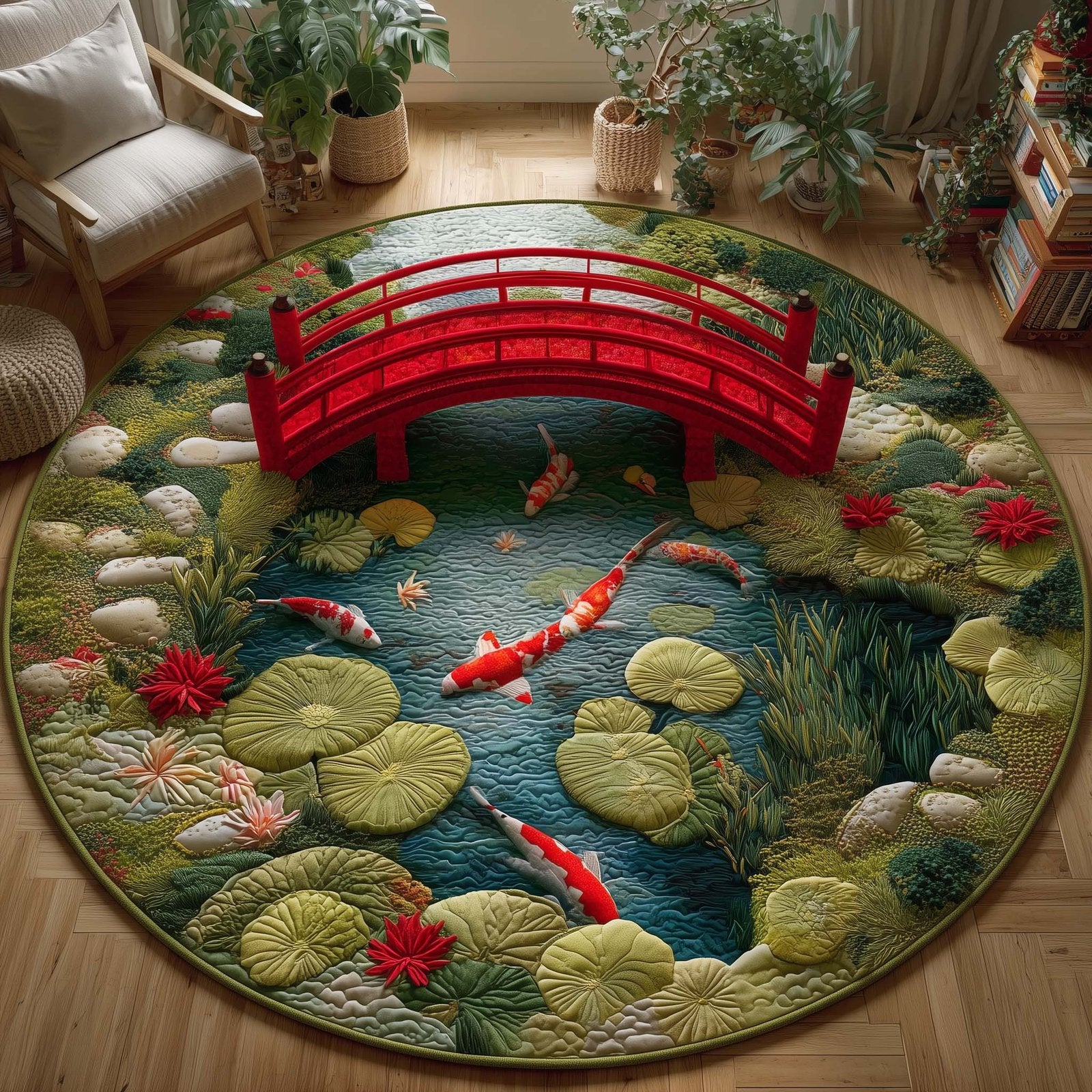 Koi Fish Round Mat Rug - Nature Design | Serene Home Decor