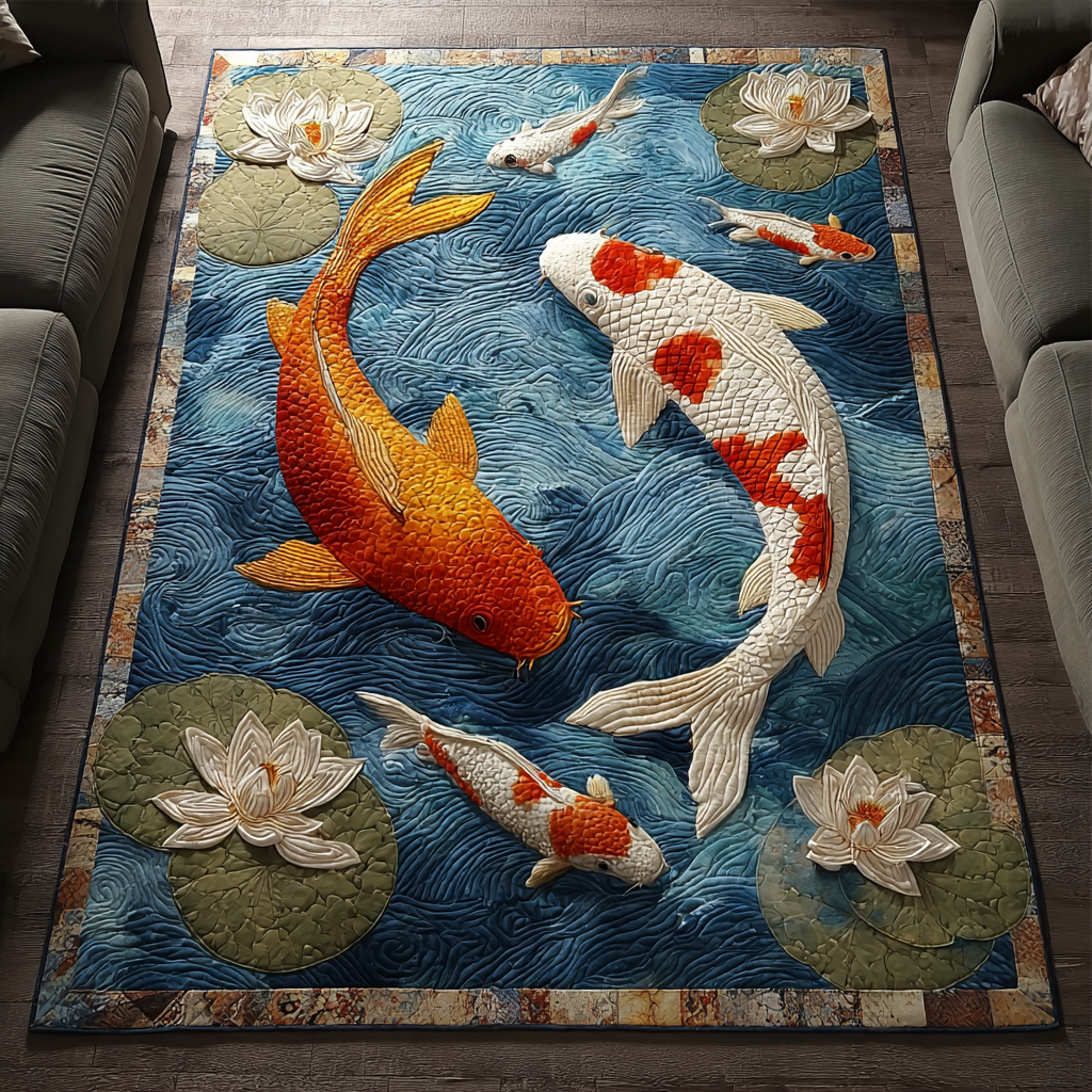 Koi Flow area rug in a living room