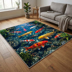 Koi Gathering area rug in a living room