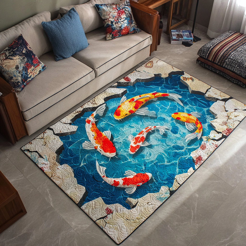 Koi Harmony area rug in a living room