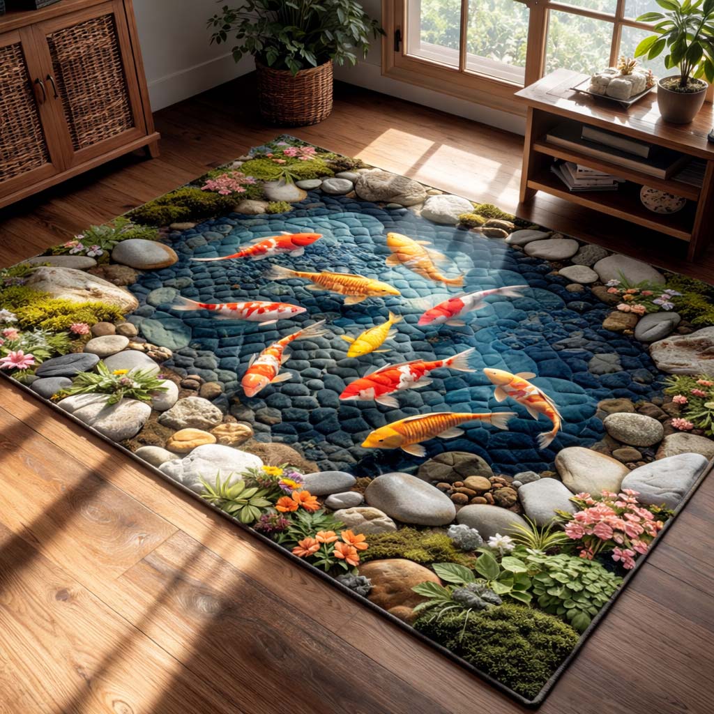 Koi Heaven area rug in a living room