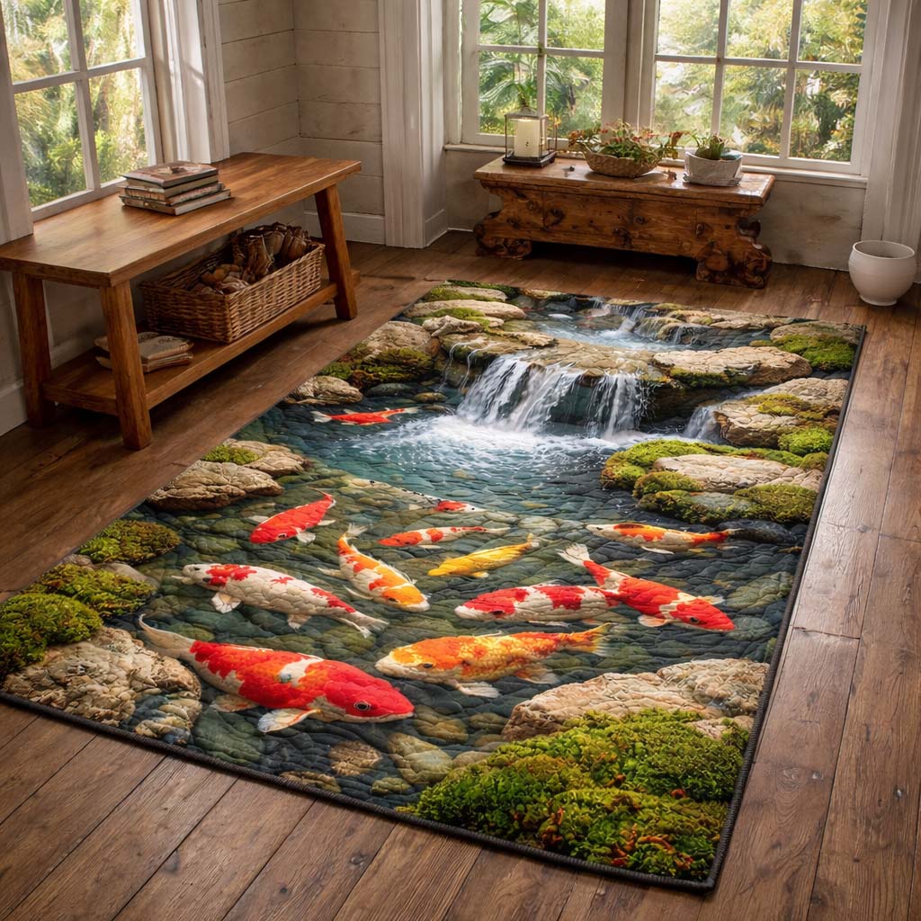 Koi Heaven area rug in a living room