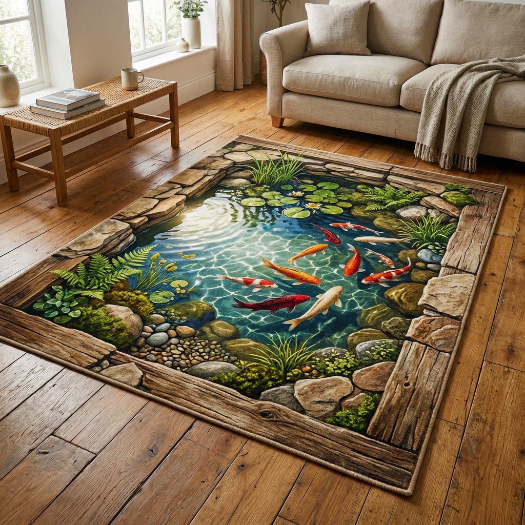 Koi Lagoon area rug in a living room