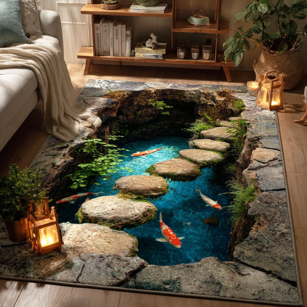 Koi Oasis area rug in a living room