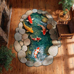 Koi Oasis Custom Shape Area Rug - Nature Design | Die-Cut Non-Slip Rug - washable non-slip printed rug