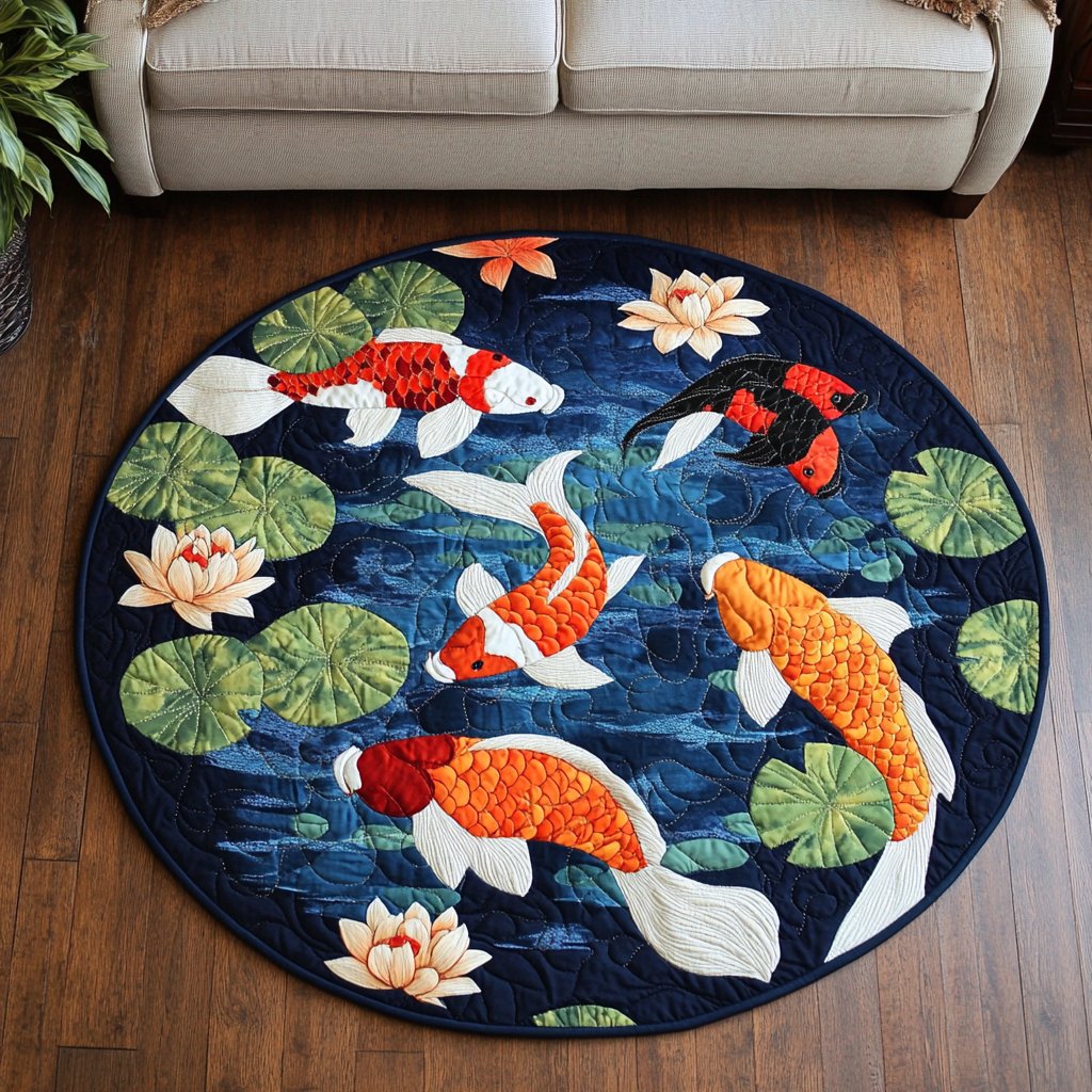Koi Pond Round Mat Rug - washable non-slip printed rug