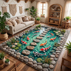 Koi Serenity area rug in a living room