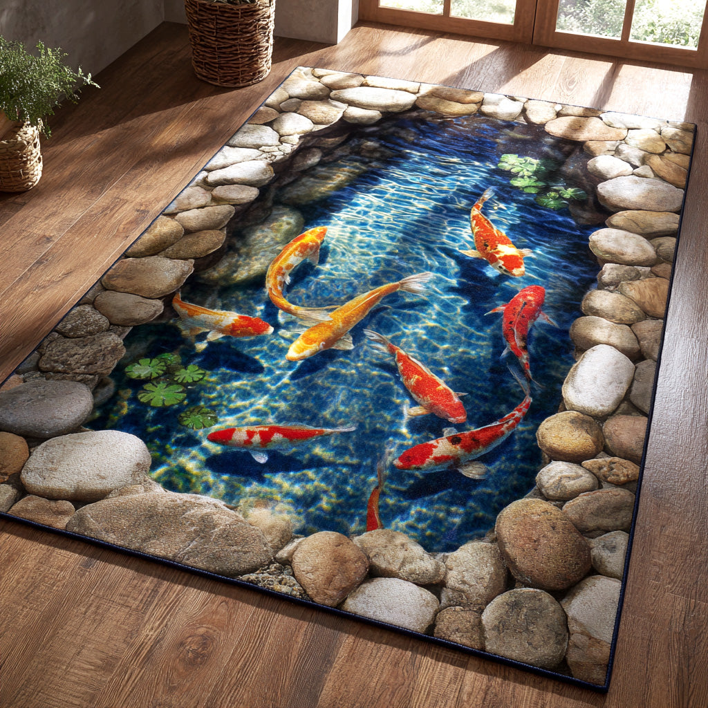 Koi Serenity area rug in a living room