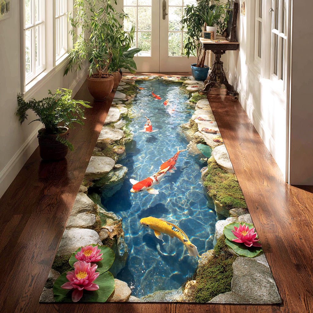 Koi Serenity Path Runner Carpet Runner Rug - Cute Pet Design | Animal Printed Runner Rug