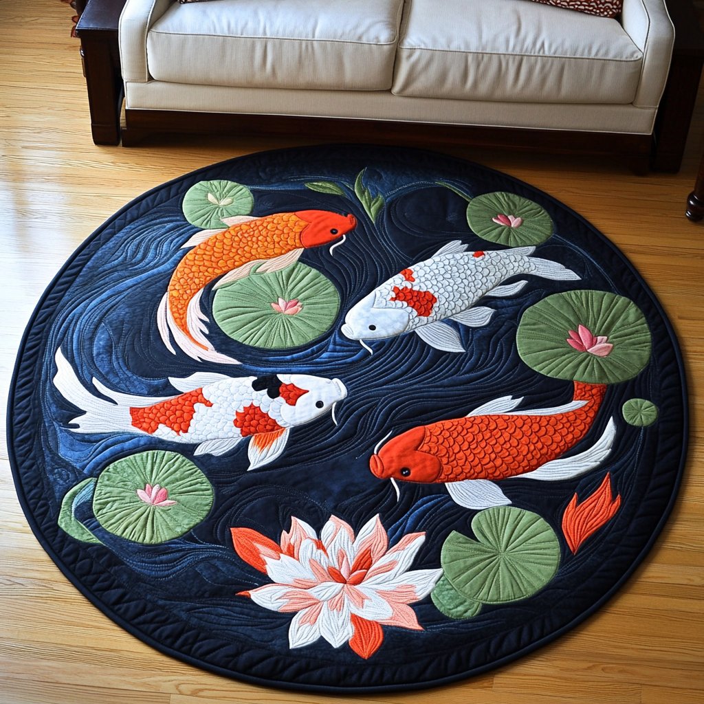 Koi Serenity Round Mat Rug - Nature Design | Serene Home Decor