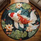 Koi Serenity Round Mat Rug - washable non-slip printed rug