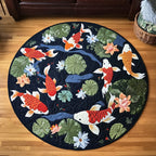 Koi Spirit Round Mat Rug - washable non-slip printed rug