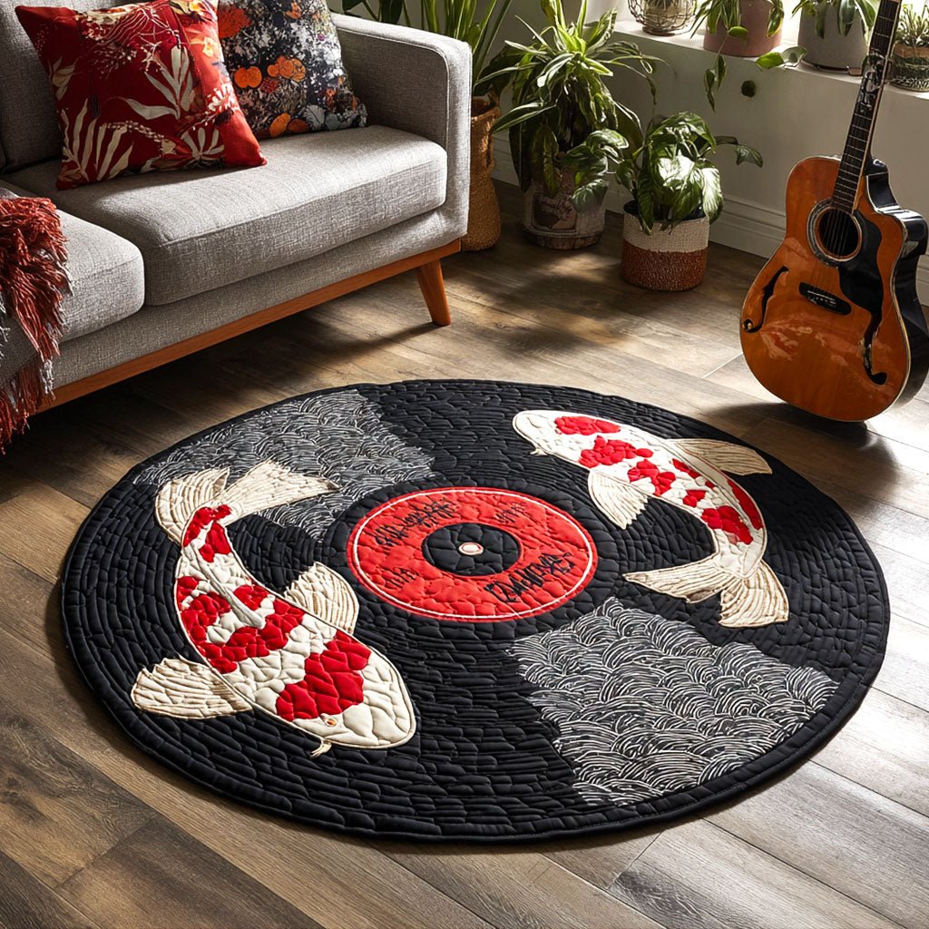 Koi Symphony Round Mat Rug - washable non-slip printed rug
