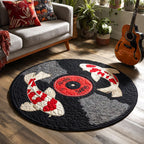 Koi Symphony Round Mat Rug - washable non-slip printed rug