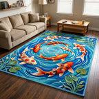 Koi Vortex area rug in a living room