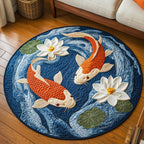 Koi Waters Round Mat Rug - washable non-slip printed rug