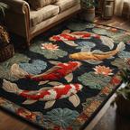 Koi Waves area rug in a living room