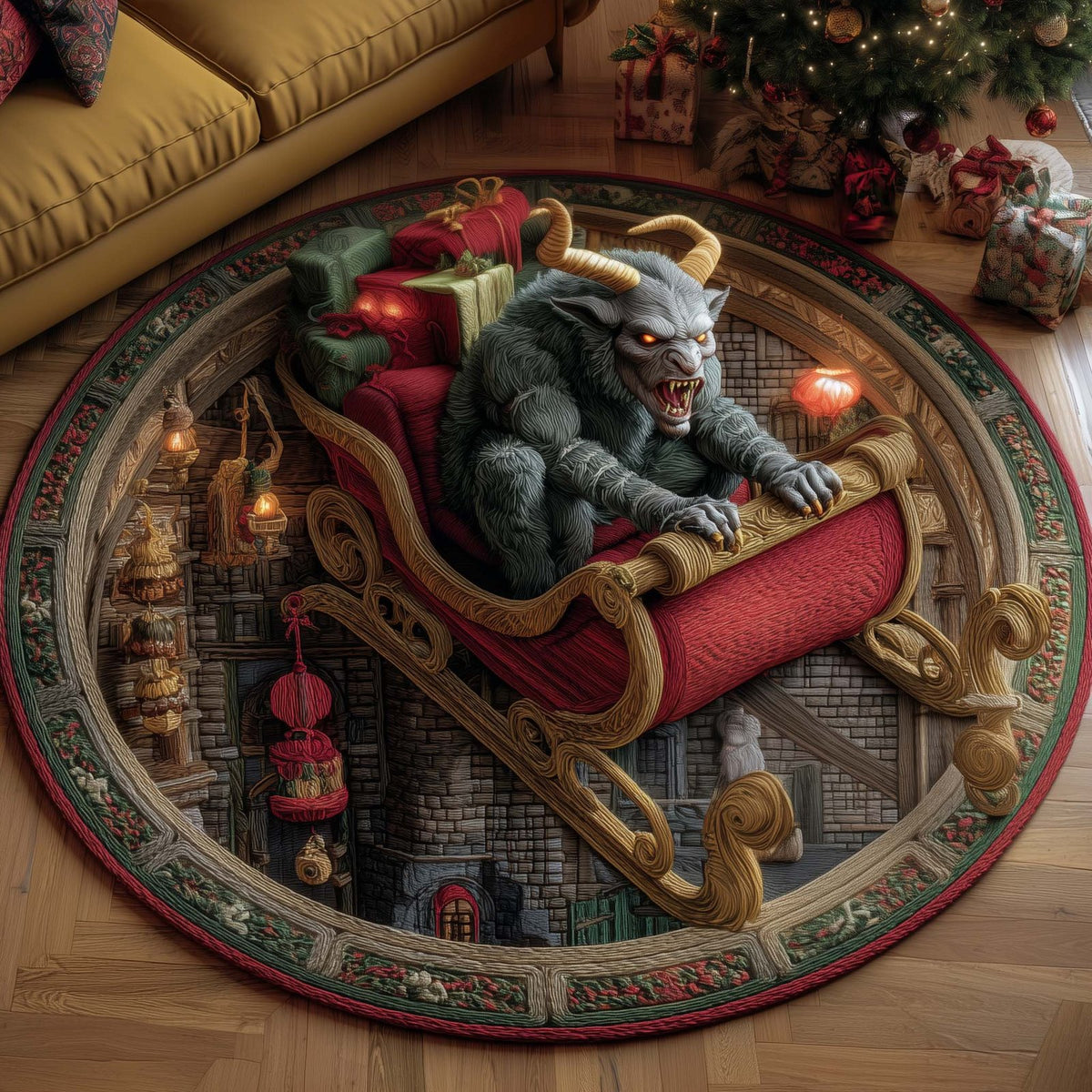 Krampus Eve Round Mat Rug - Nature Design | Serene Home Decor