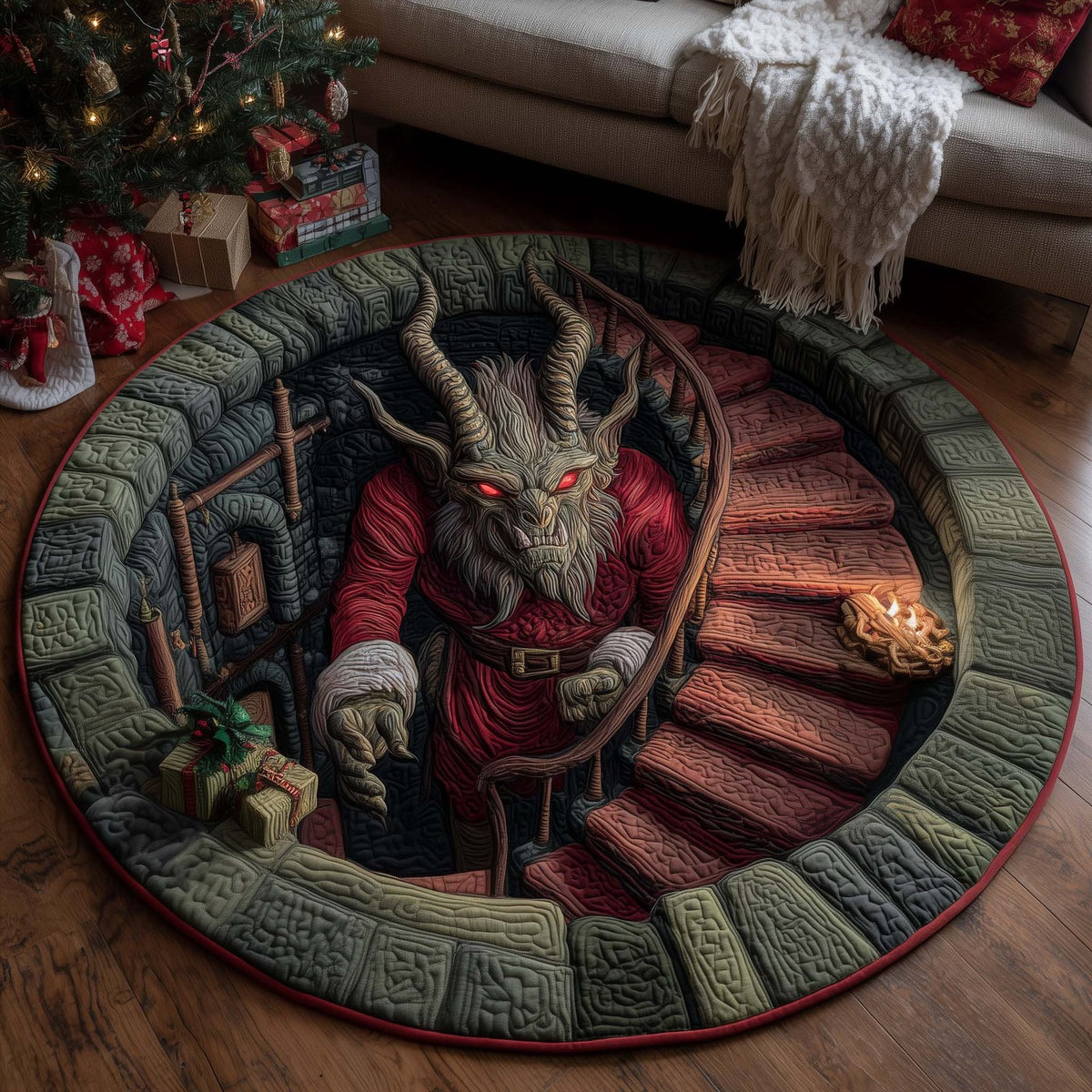 Krampus Eve (Design 9) Round Mat Rug - washable non-slip printed rug
