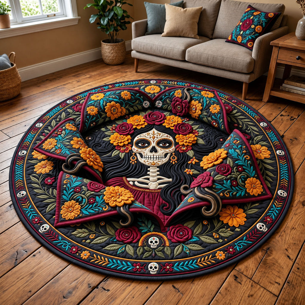 La Catrina Round Mat Rug - Cute Animal Design | Charming Home Decor - washable non-slip printed rug