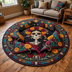 La Catrina Round Mat Rug - Cute Animal Design | Charming Home Decor - washable non-slip printed rug