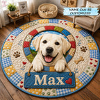 Labrador Country Patchwork Round Mat Rug - washable non-slip printed rug