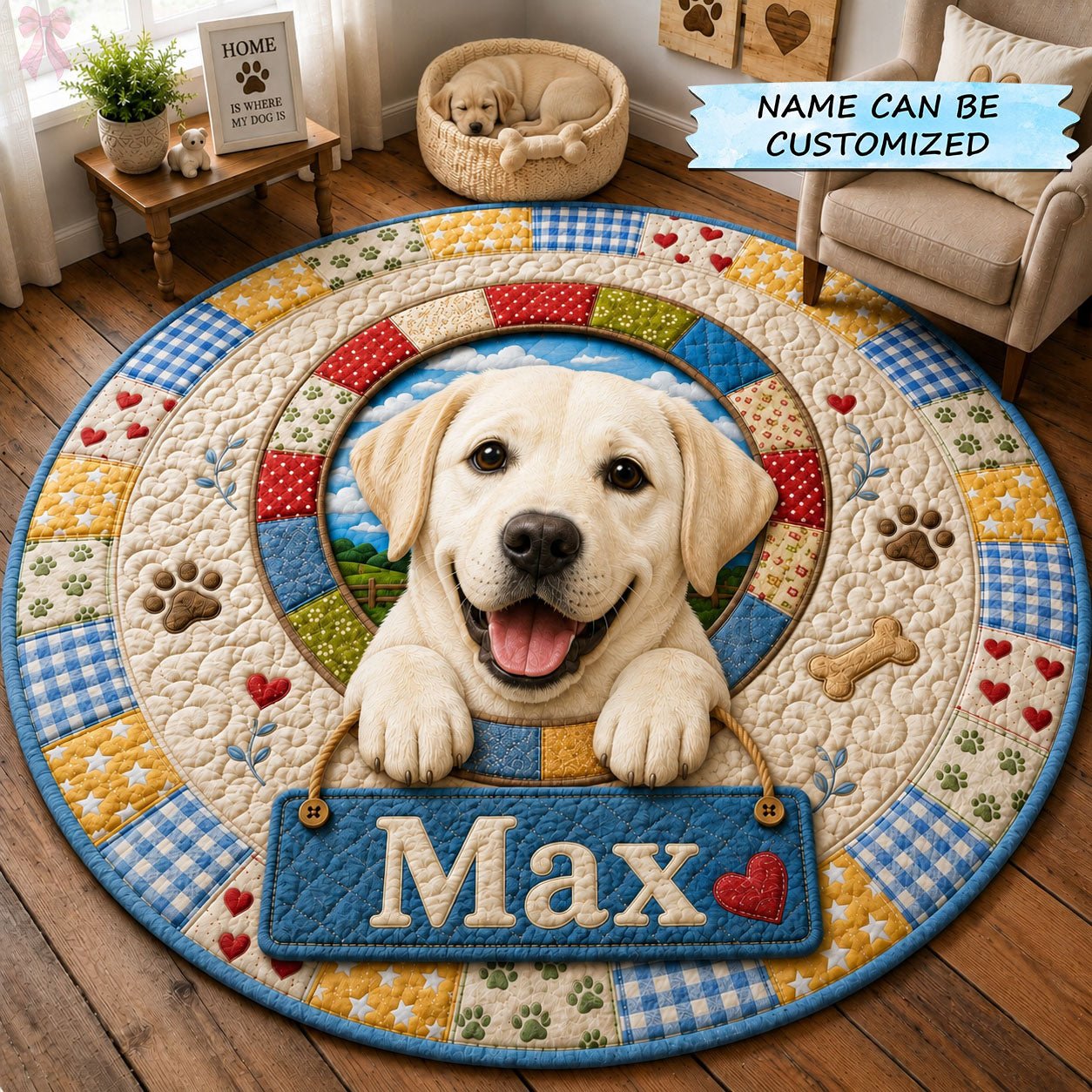 Labrador Country Patchwork QTCUZ Round Mat Rug - Cute Pet Design | Animal Printed Home Decor