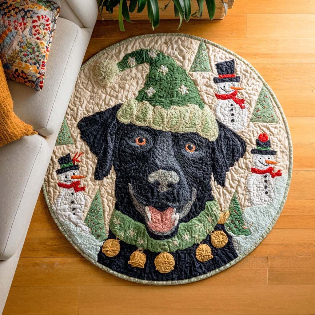 Labrador Frosty Friend Round Mat Rug - Cute Pet Design | Animal Printed Home Decor